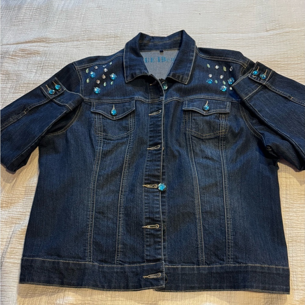 Blue Identity Embellished Jean Jacket Rockabilly Retro Cowgirl Ranch Women SZ 1X